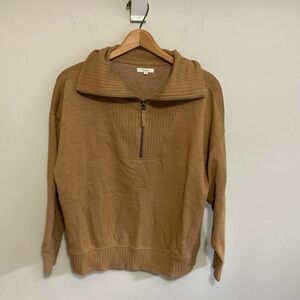 Maurice’s Ribbed Knit Shawl Collar Tunic Sweatshirt, Camel Brown, size large